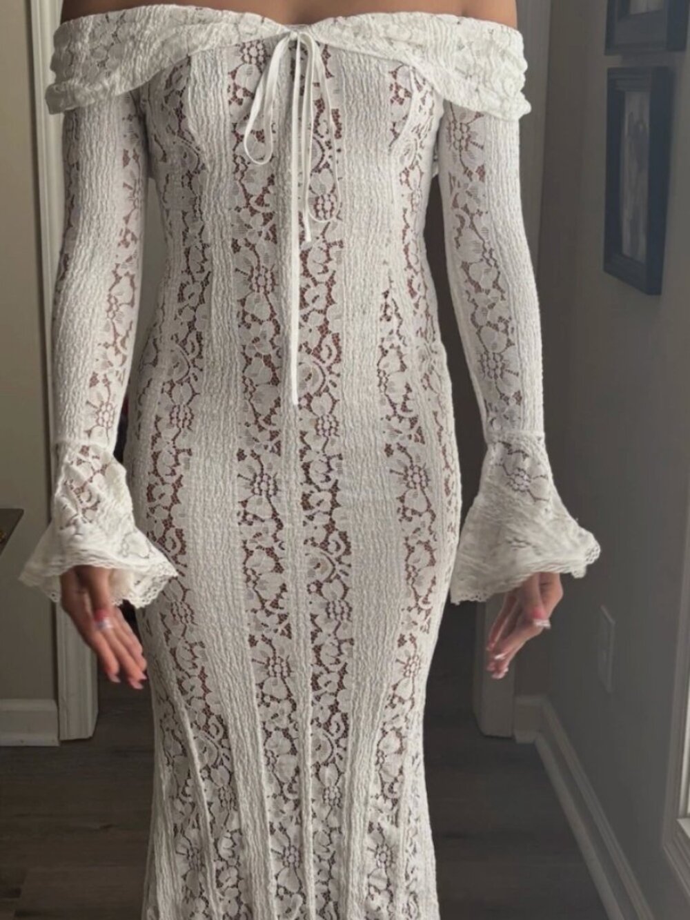 Babydoll White Lace Dress with Ruffle Floral Bell Sleeves | Ebay